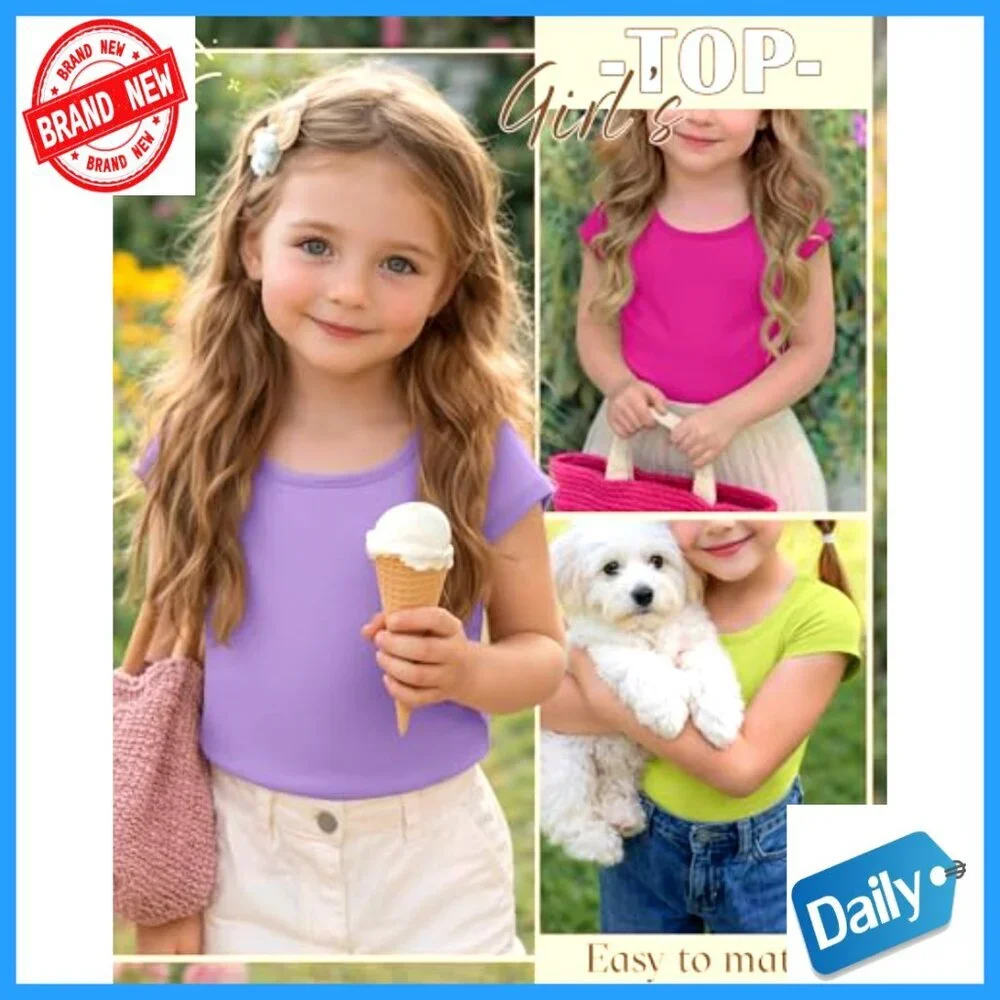 Girls Slim Fit Cap Sleeve Tees 3-Pack Summer Tops Ages 5-14